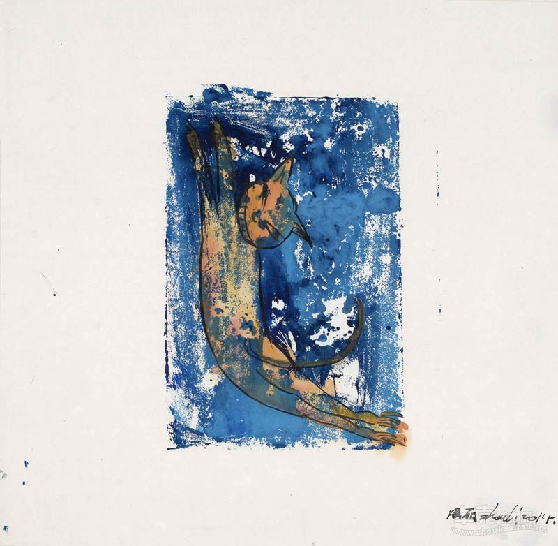 顽皮_35×35cm_宣纸水墨木板套色_2015