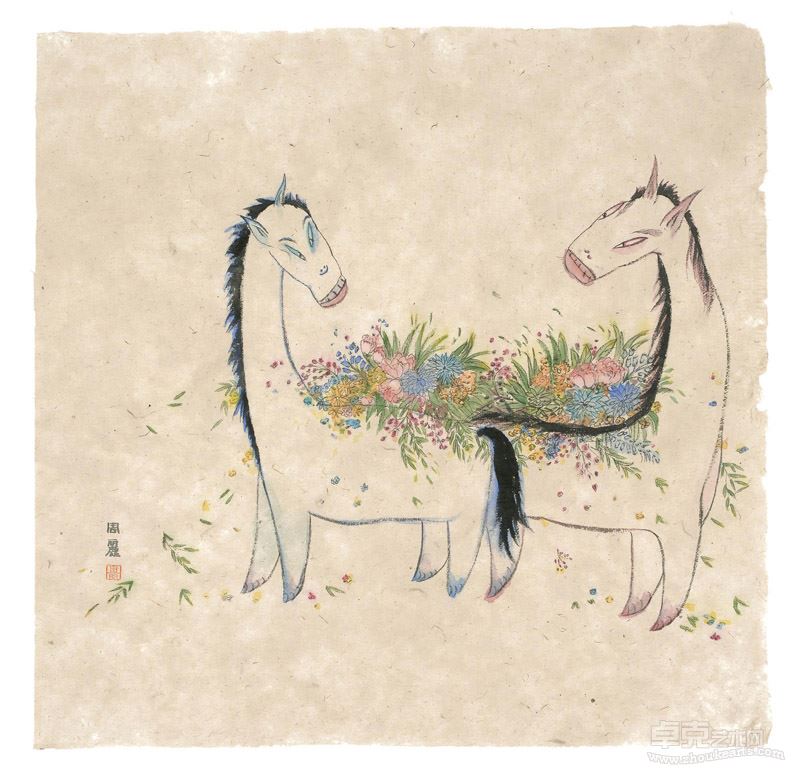 一对小花马_60×60cm_手工宣纸水墨_2015