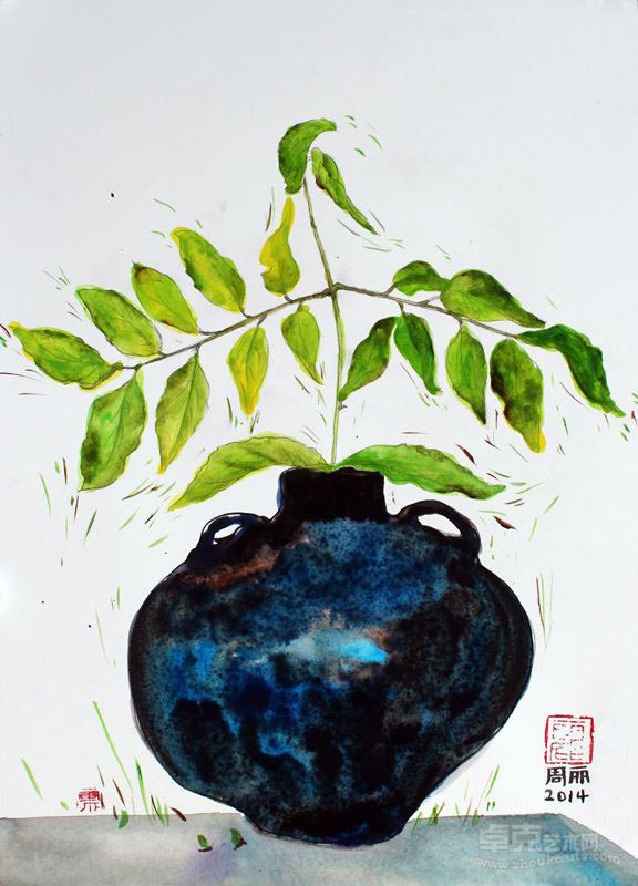 绿枝秋歌_36×26cm_康颂阿诗手工水彩纸,水彩,墨汁_2014