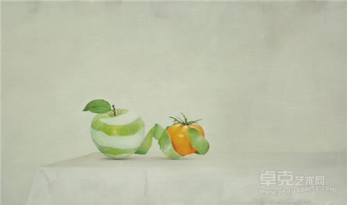 《苹果和黄樱桃番茄》丙烯，画于亚麻布上 41x69cm 2015年