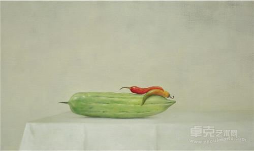 《苦瓜和两只辣椒》丙烯，画于亚麻布上 41x69cm 2015年