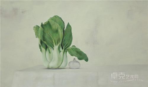 《白菜和大蒜》丙烯，画于亚麻布上 41x69cm 2015年