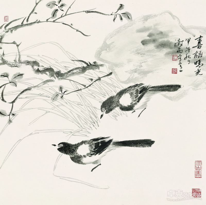 双喜  纸本水墨