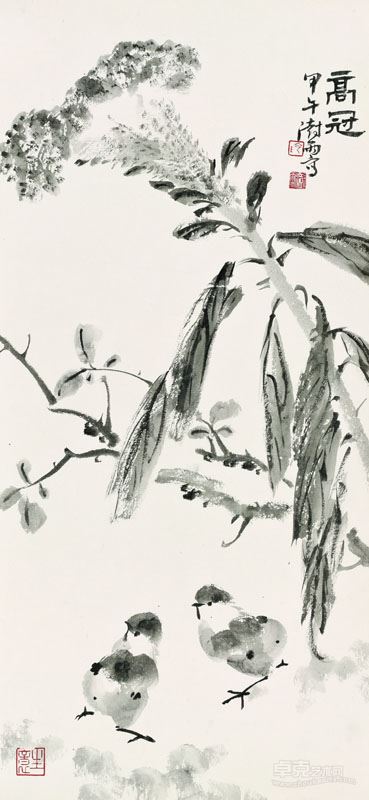 水墨花鸟屏4  纸本水墨