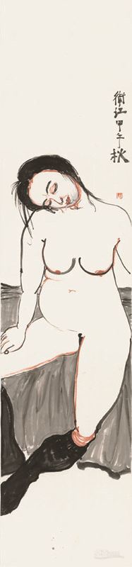 独坐 Sitting alone ◎ 240×55cm ◎ 纸本水墨 ink on paper ◎ 2014年