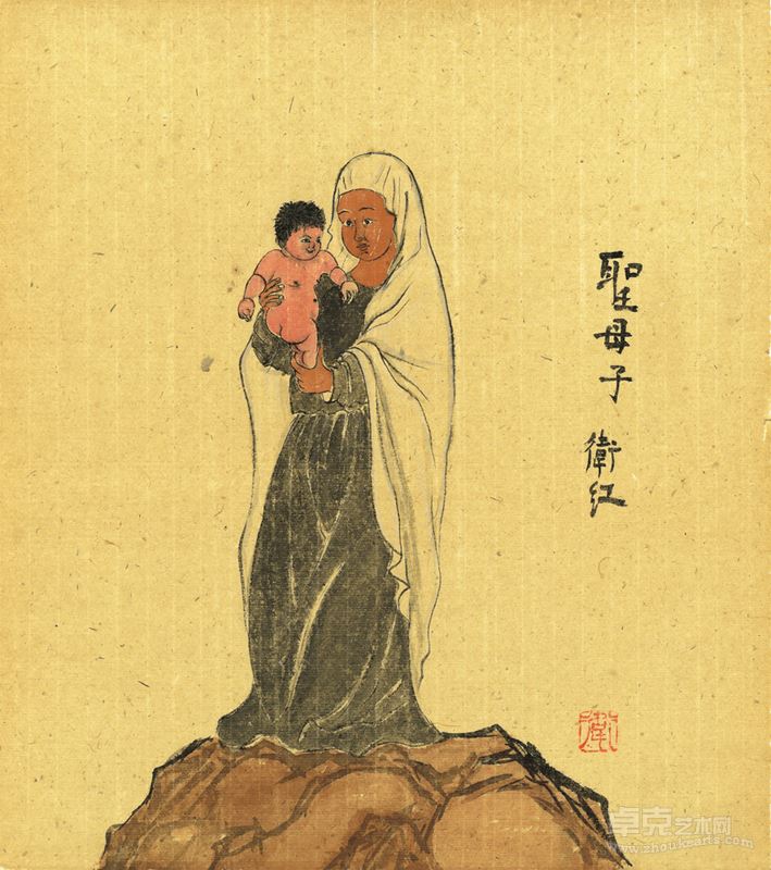 圣母子 Holy mother and child ◎ 41×36cm ◎ 纸本水墨 ink on paper ◎ 2013年