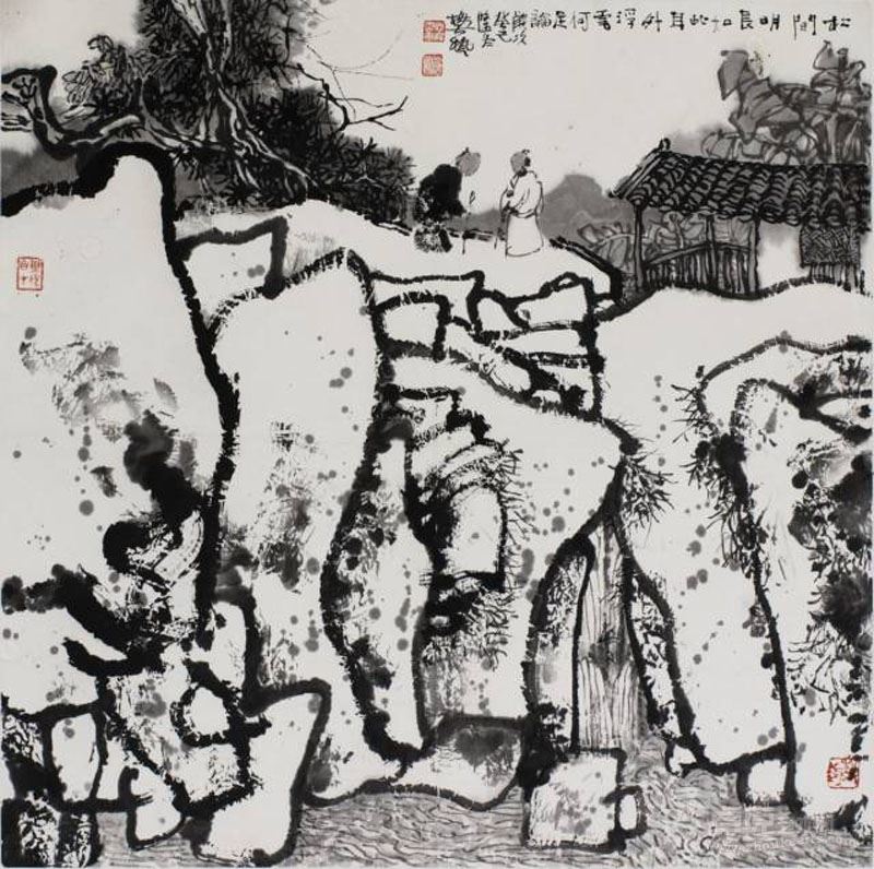 松间明月/69×69cm/纸本水墨