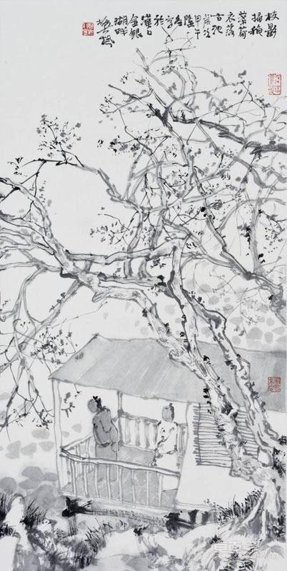 枝影扫秋叶/35×70cm/纸本水墨