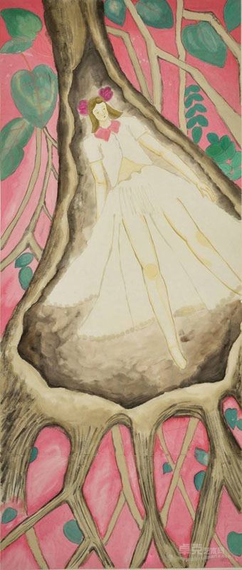 李骏逸作品  《森林的秘密》 200cm×96cm 纸本设色 2014年