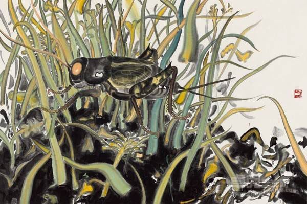 鹿野骋作品  《蛐蛐 》  46.5×69.5cm   纸本水墨  2015年