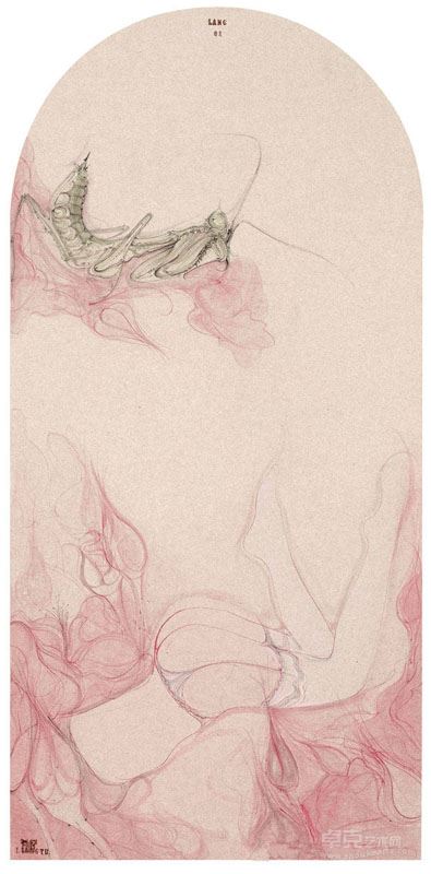 梁雨作品《嫏之一》69cm×33cm 纸本设色 2014年