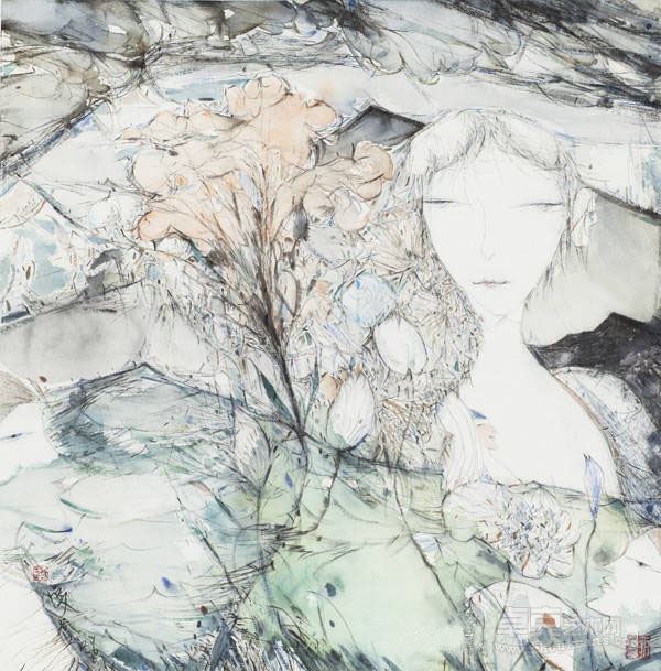 赵怡文作品《水空花谜》69cm×69cm 纸本 2013年