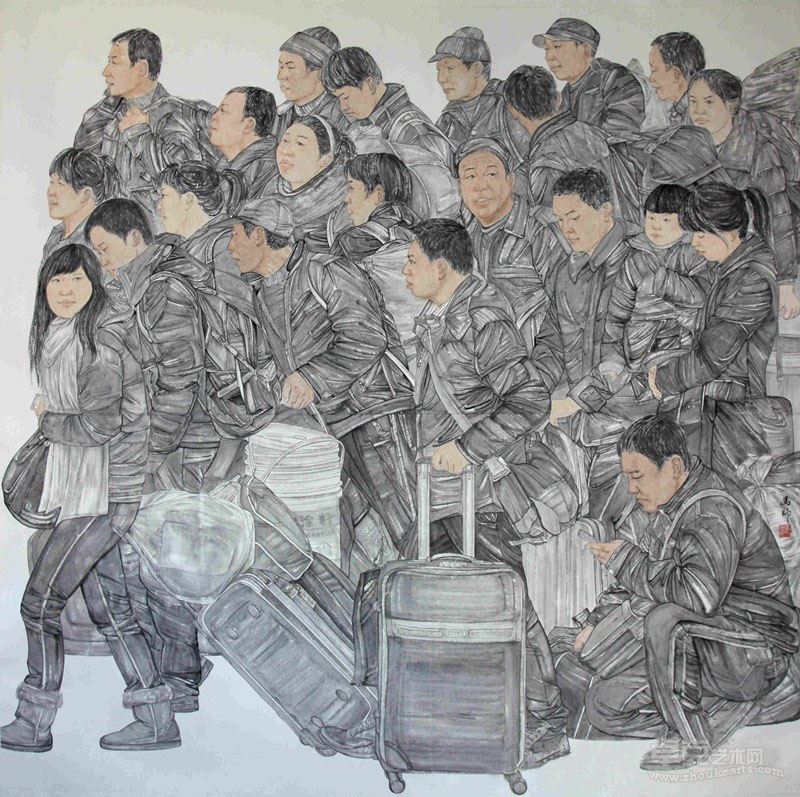马帅《近乡情更切》190cm×190cm 2014年 纸本水墨
