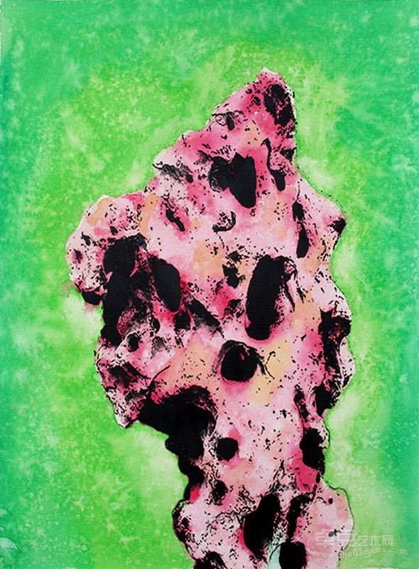 黄海清《记忆之吻-红太湖石》 60x50cm  纸上综合技法  2014年