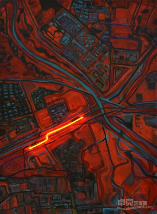 行走计划 No.2 110x150cm 霓虹灯、丙烯和综合材料于帆布 2015