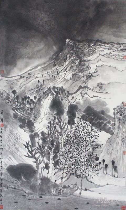 李岗 寒潭 69x42cm 2015年 纸本水墨