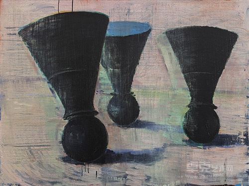 蔡泽滨 一个象棋一个不倒翁一个代表一起倒下 布面丙烯 90x120cm 2015