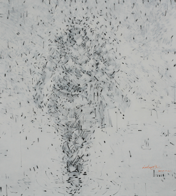 走出绝望布面丙烯 木炭条 180x200cm 2014年