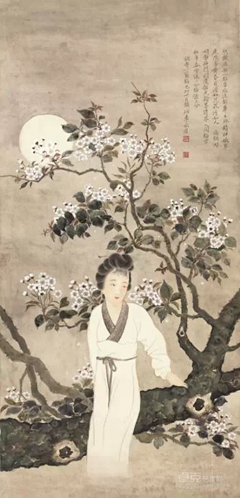 李秋君 (1899-1973) 梨花仕女 纸本镜心 1939年作 116×55cm