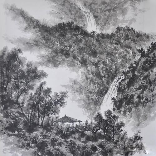 《观瀑》 汪田明 69×69cm