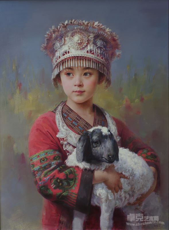 陈永明 抱羊的苗娃系列4  102x76cm 布面油画 2014
