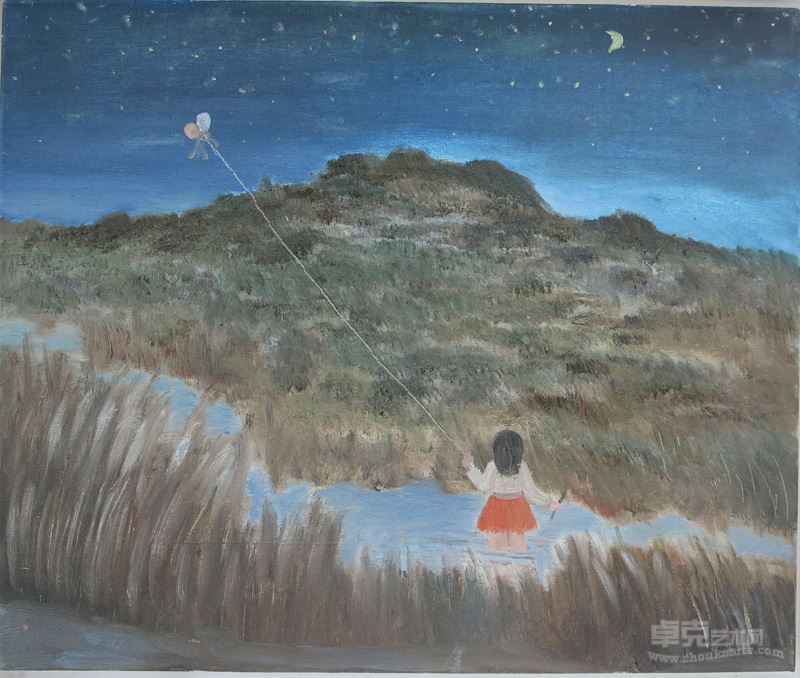 《有风的夜》  谢少飞  布面油画  50×60cm