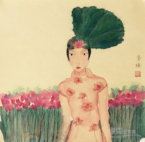 秦秀娟 北方佳人之一 纸本水墨 33×33cm 2015