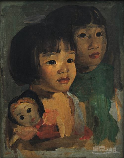 画家两个女儿（小双、小羽）1940—1941油画