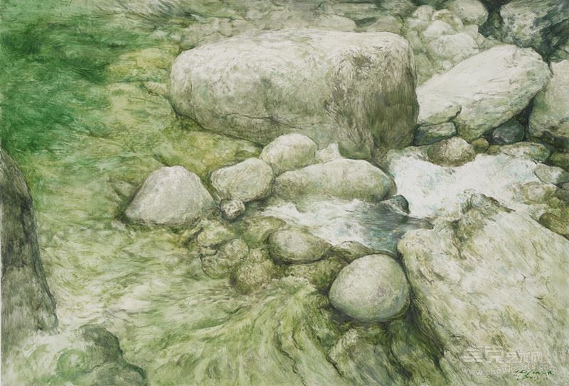 何金安，云山系列NO.18，板面油画，61cm×88.5cm，2014年