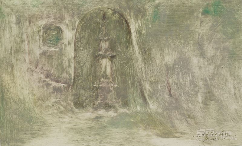 何金安，云山系列NO.12，板面油画， 24cm×39cm，2014年