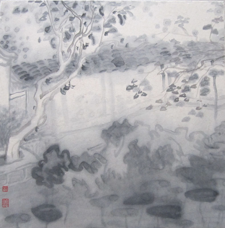 园林系列（之一）  中国画  杜万成  33X33CM