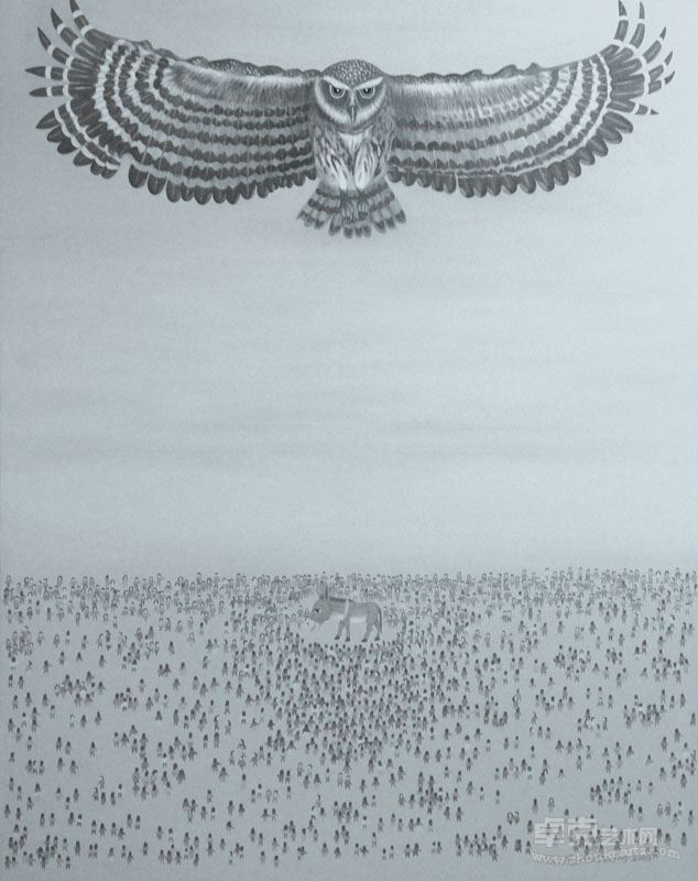 猫头鹰 布面油彩  张玉瀛  100X78CM