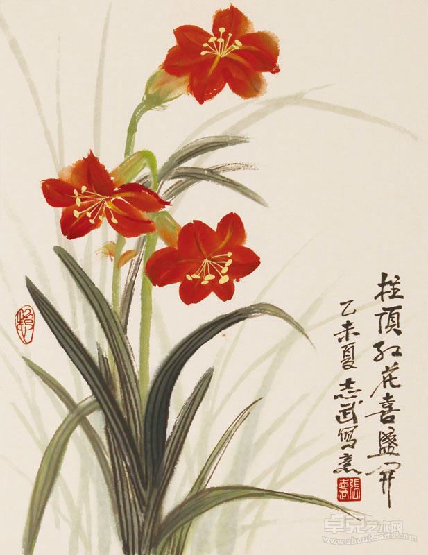 柱顶红花喜盛开