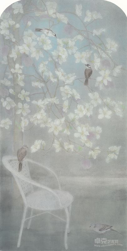 刘琬 《花开有声》 纸本设色188x95cm 2014年