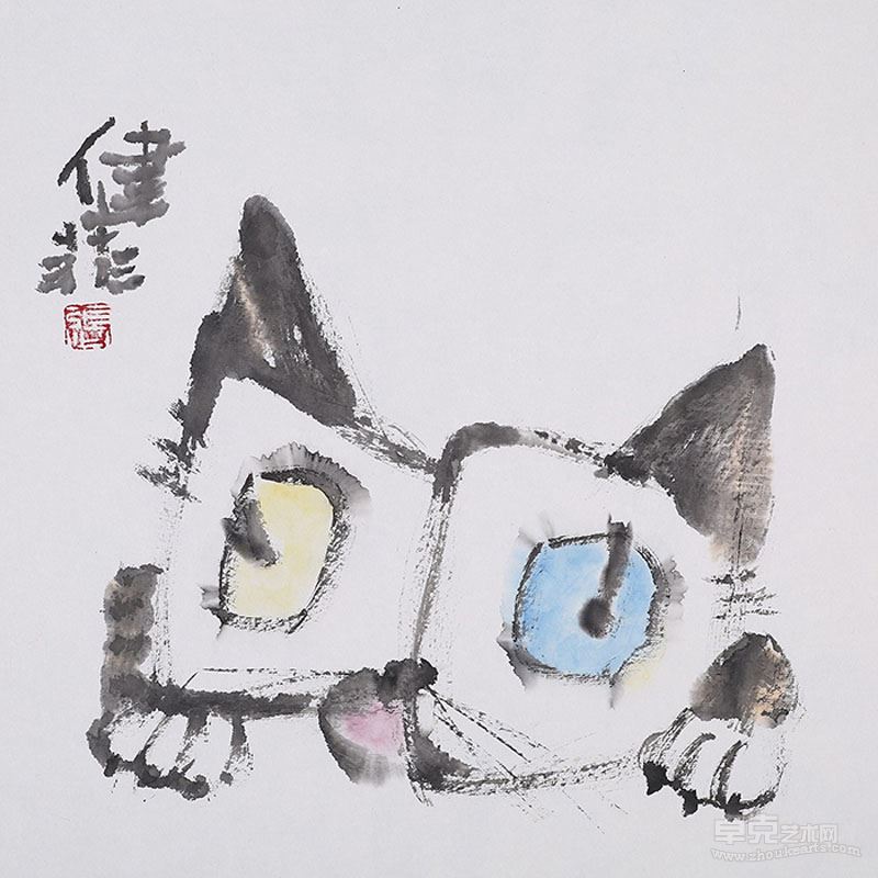 张健菲 猫6 29cmx29cm 纸本设色 2014