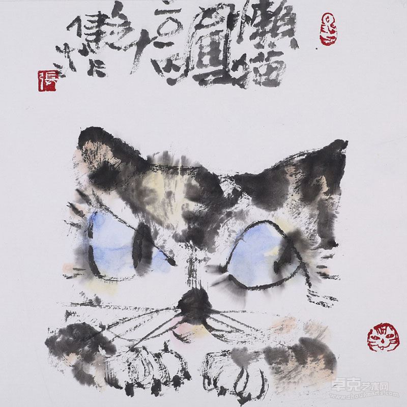 张健菲 懒猫图 29cmx29cm 纸本设色 2014