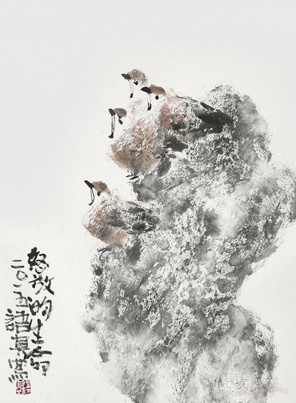 符语真 怒放的生命 纸本彩墨 50cmx70cm 2015
