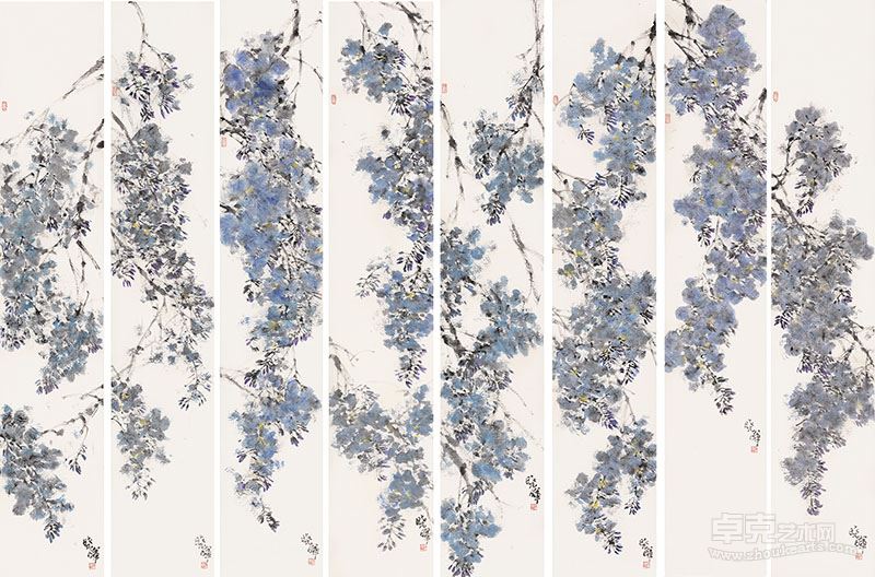 阮晓晖 蓝紫色的记忆 180cmx32.3cm（x8 ） 纸本彩墨 2014