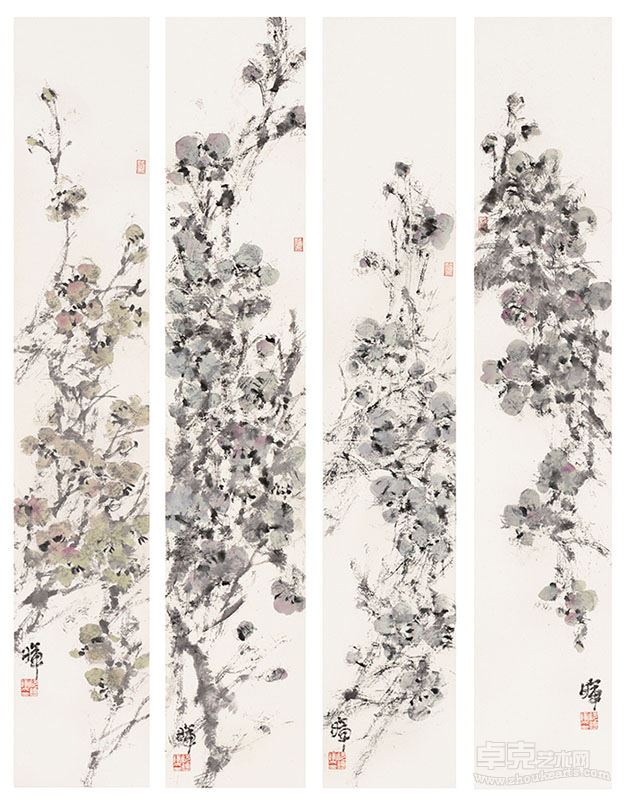 阮晓晖 绿梅系列 纸本水墨 16cmx90.5cm(x4) 2015