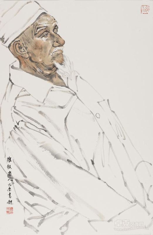 维族老人 李青稞 68×45cm