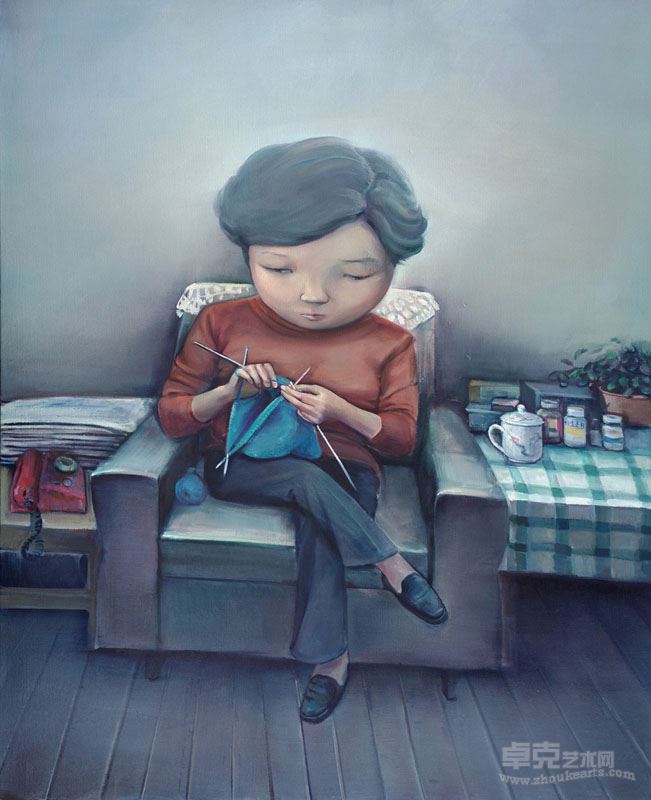 马琼  打毛衣  100x80cm布面油画2014