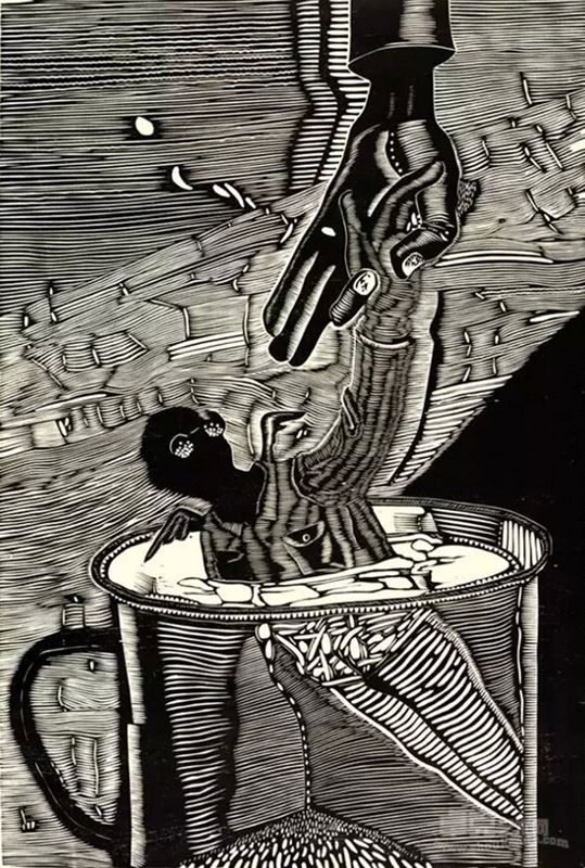 宋光智 《寻觅者之十四》   木刻   60x90cm 2002