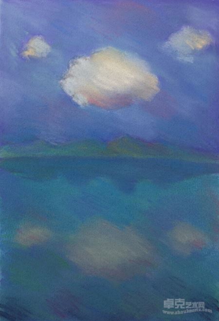 周池 有云的风景20x27cm 纸上色粉