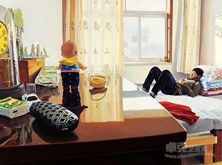 燕玺宇 有娃娃的房间 12X160cm 布面油画