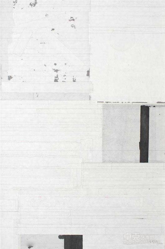 梁铨 《雨后千山铁铸成之二》 90x60cm 纸本综合-墨、宣纸拼贴  2014