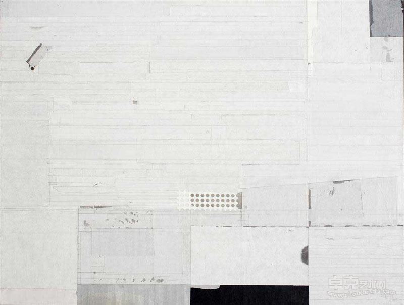 梁铨 《面向大海》 92x122cm 纸本综合-墨、宣纸拼贴  2013