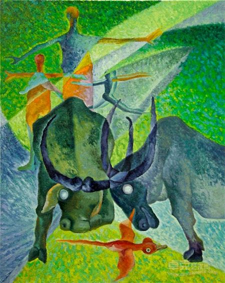 牧牛组画——斗牛 布面油彩  40×50cm  2012