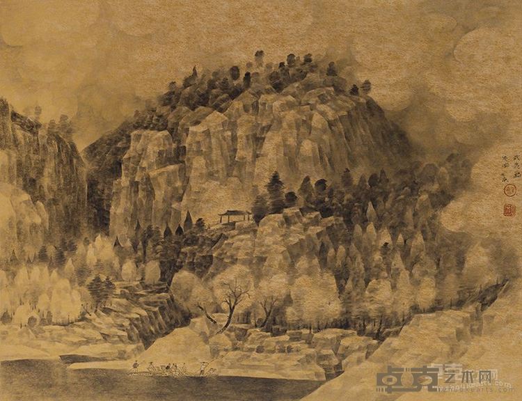 蔡芝竖、武夷归筏图、32×41cm