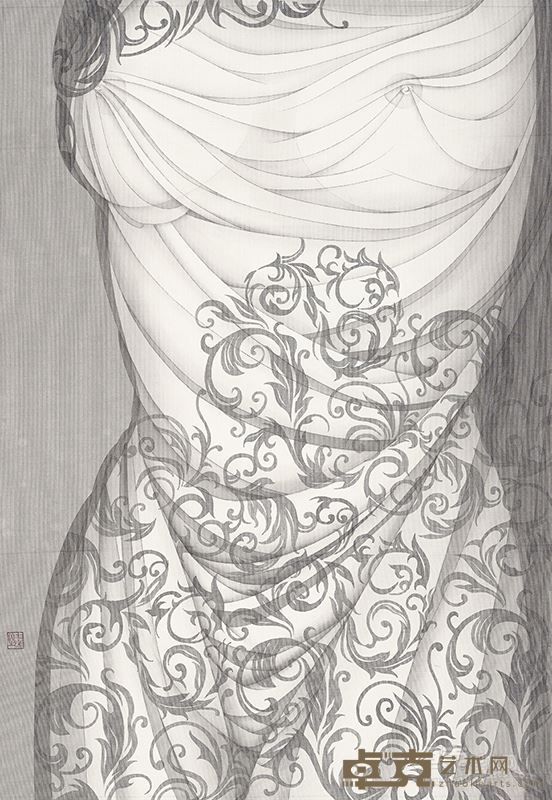 杨臻臻、青花·二、65×45cm、约2.7平尺、绢本水墨、2015
