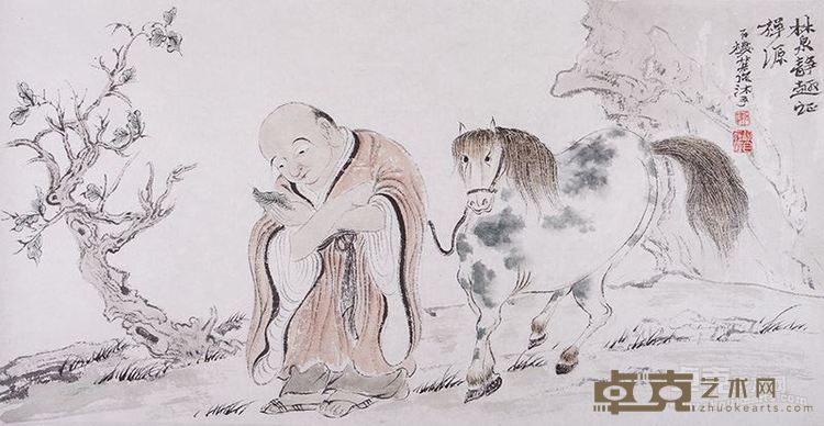 石荣强、林泉静趣证禅源、35×69cm、约2平尺、纸本设色、2013年